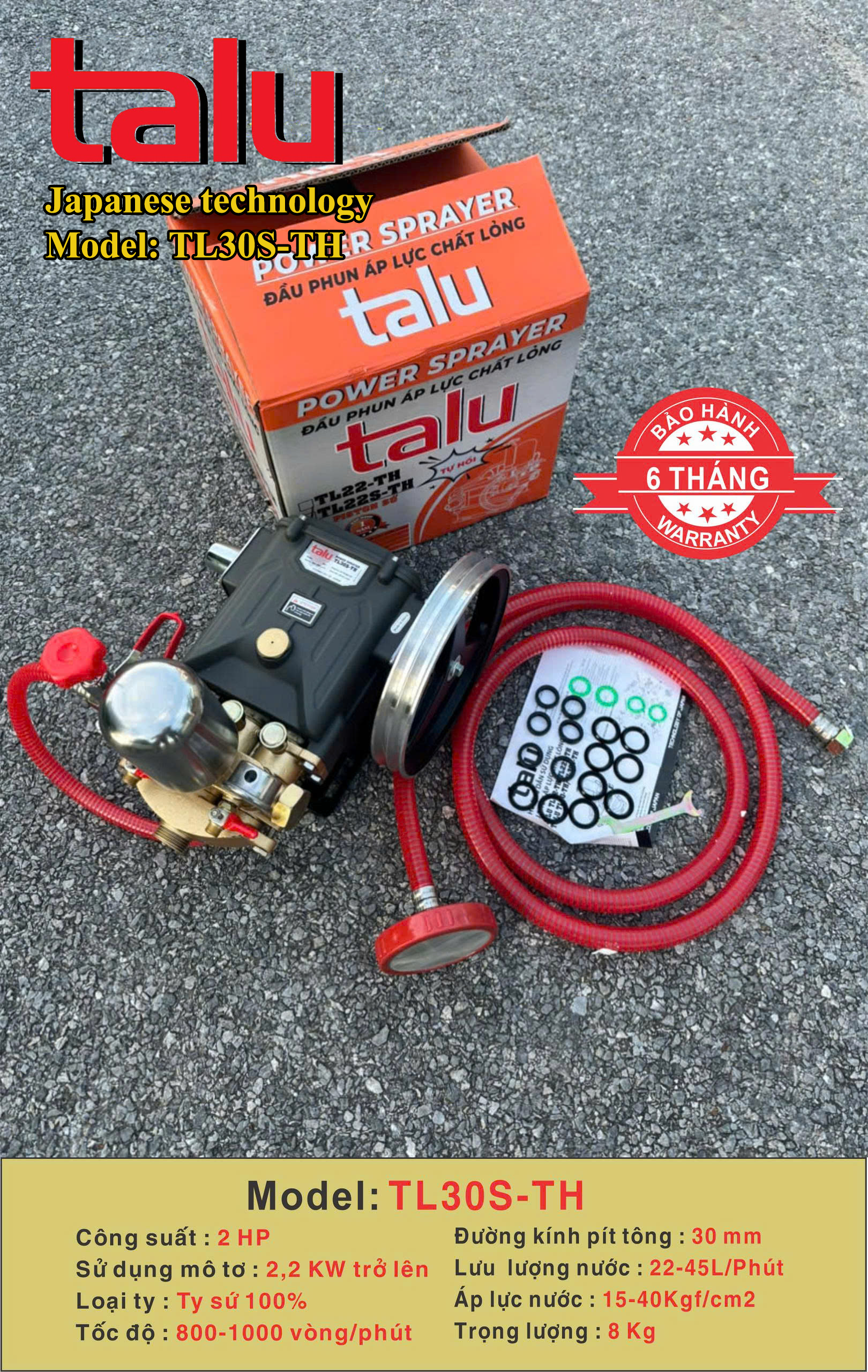 Đầu xịt cao áp TALU TL30S-TH xilanh 30mm 2HP ty sứ - Góc nhìn 5