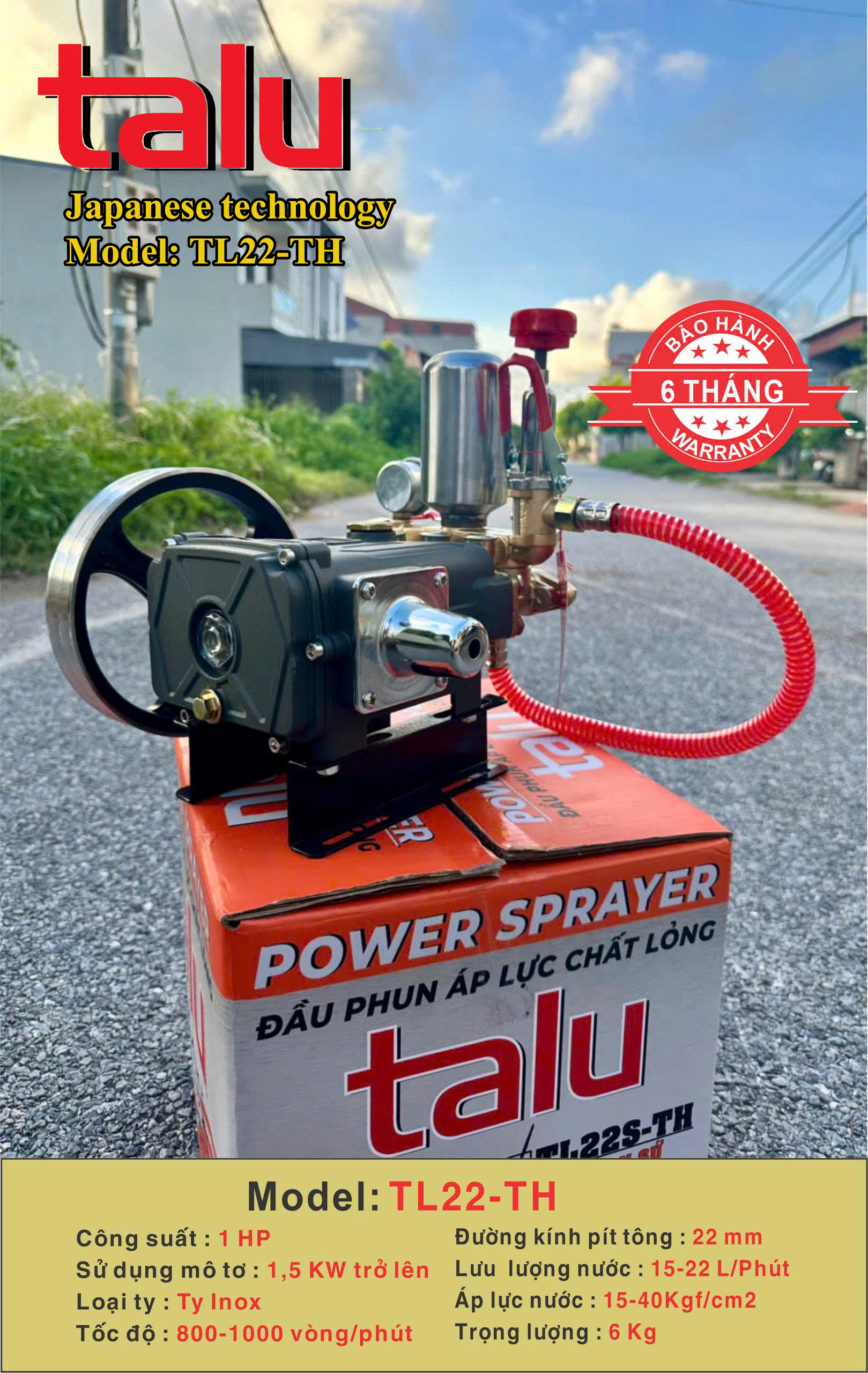 Đầu xịt cao áp TALU TL22-TH 1HP xilanh 22mm ty inox - Góc nhìn 3