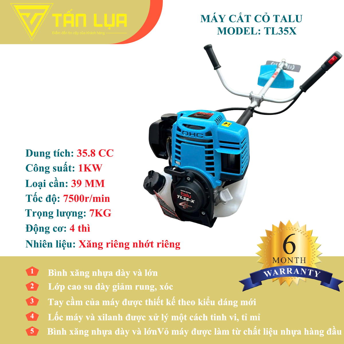 Máy cắt cỏ TL35X 4 thì xăng riêng nhớt riêng chính hãng tại TẤN LỤA