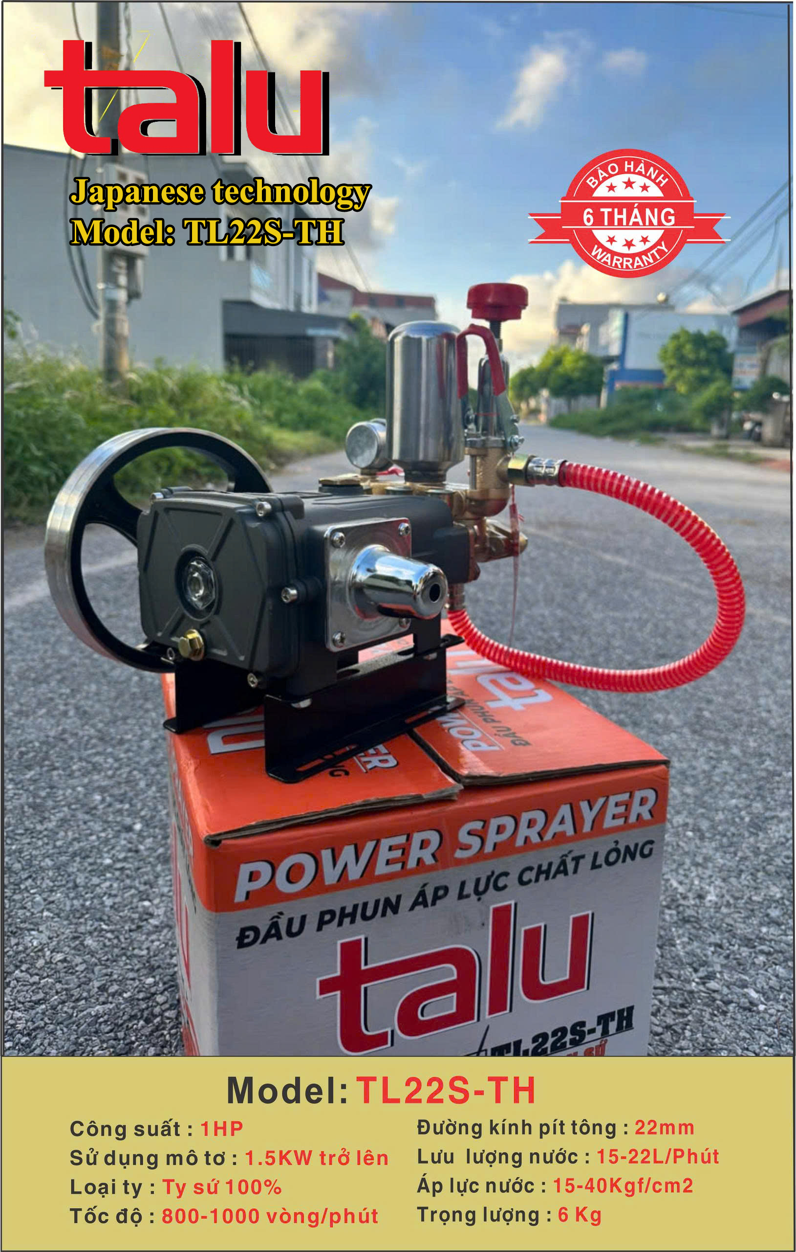Đầu xịt cao áp TL22S-TH 1HP xilanh 22mm ty sứ - Góc nhìn 7