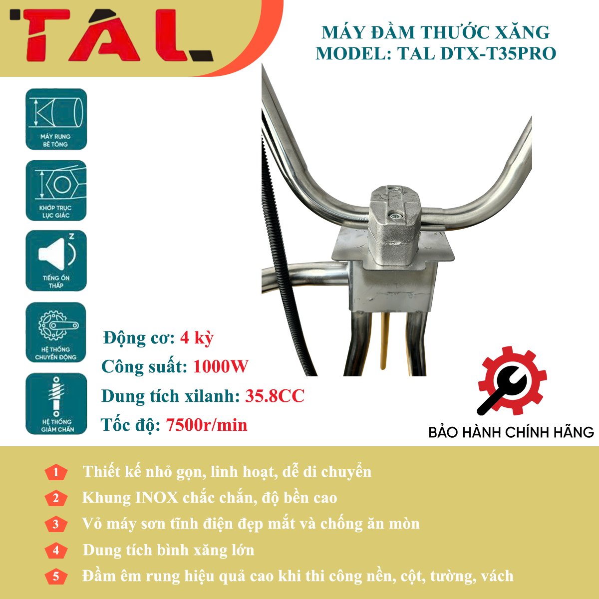 Máy đầm thước xăng 4 thì TAL  DTX-T35PRO không thước - Góc nhìn 4