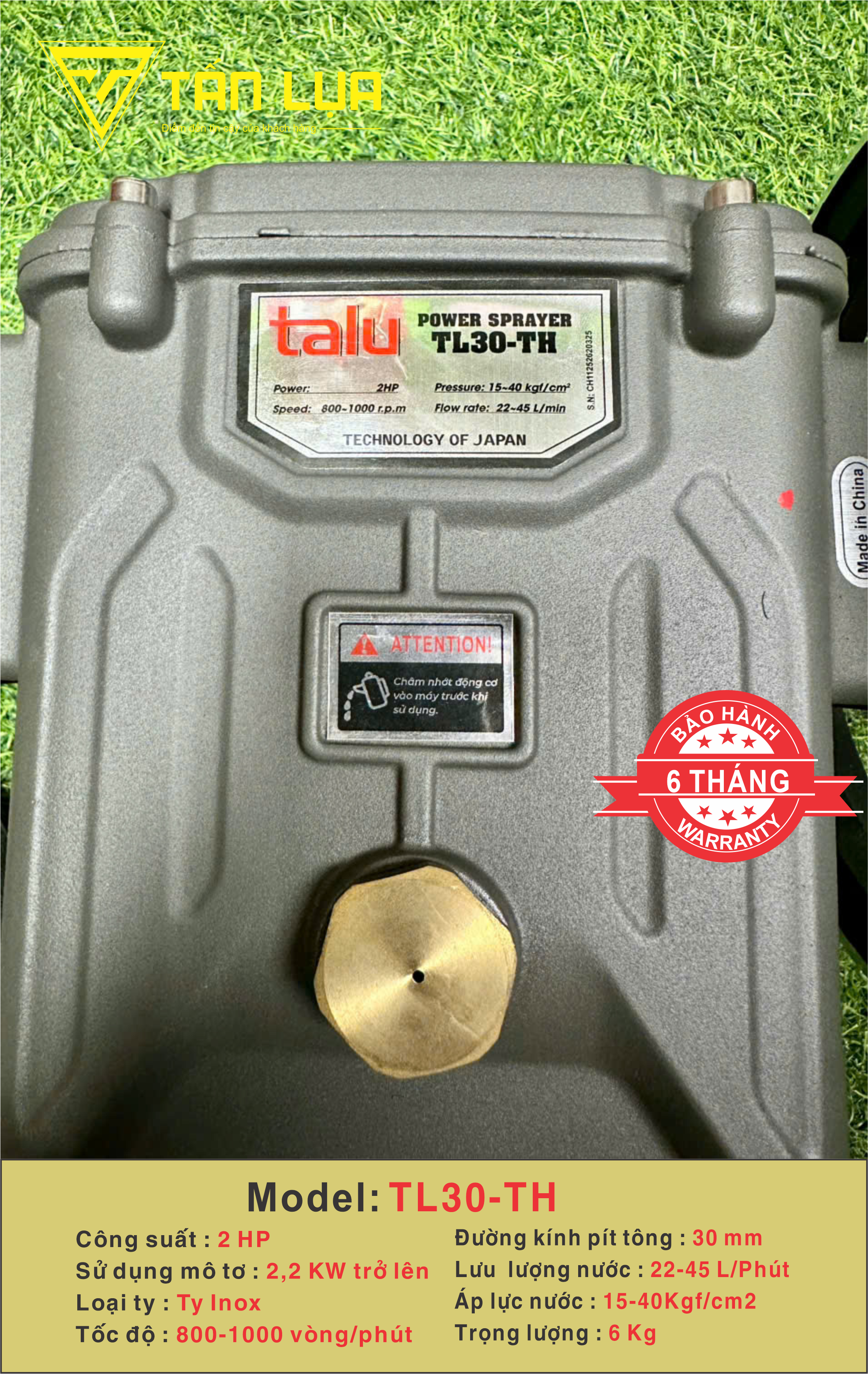 Đầu xịt cao áp TALU TL30-TH 2HP xilanh 30mm ty inox - Góc nhìn 6