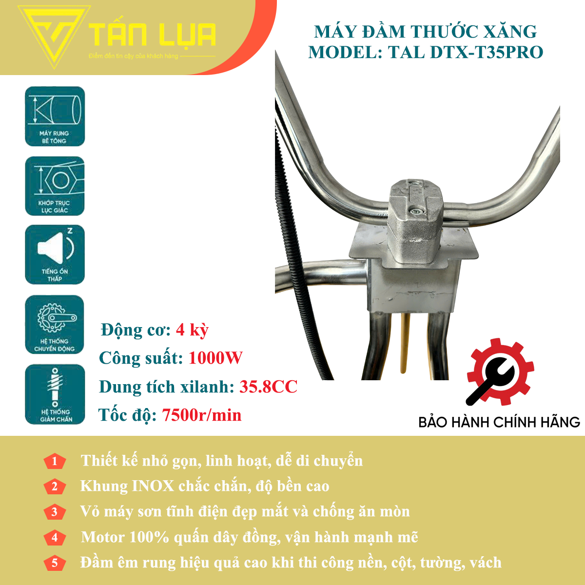 Máy đầm thước xăng 4 thì TAL  DTX-T35PRO không thước - Góc nhìn 5