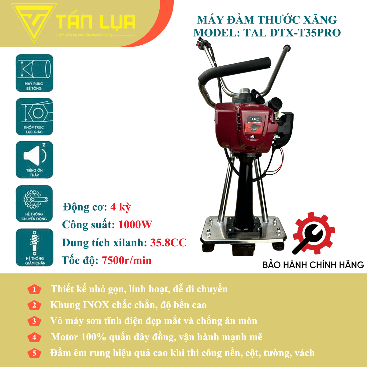 Máy đầm thước xăng 4 thì TAL  DTX-T35PRO không thước chính hãng tại TẤN LỤA