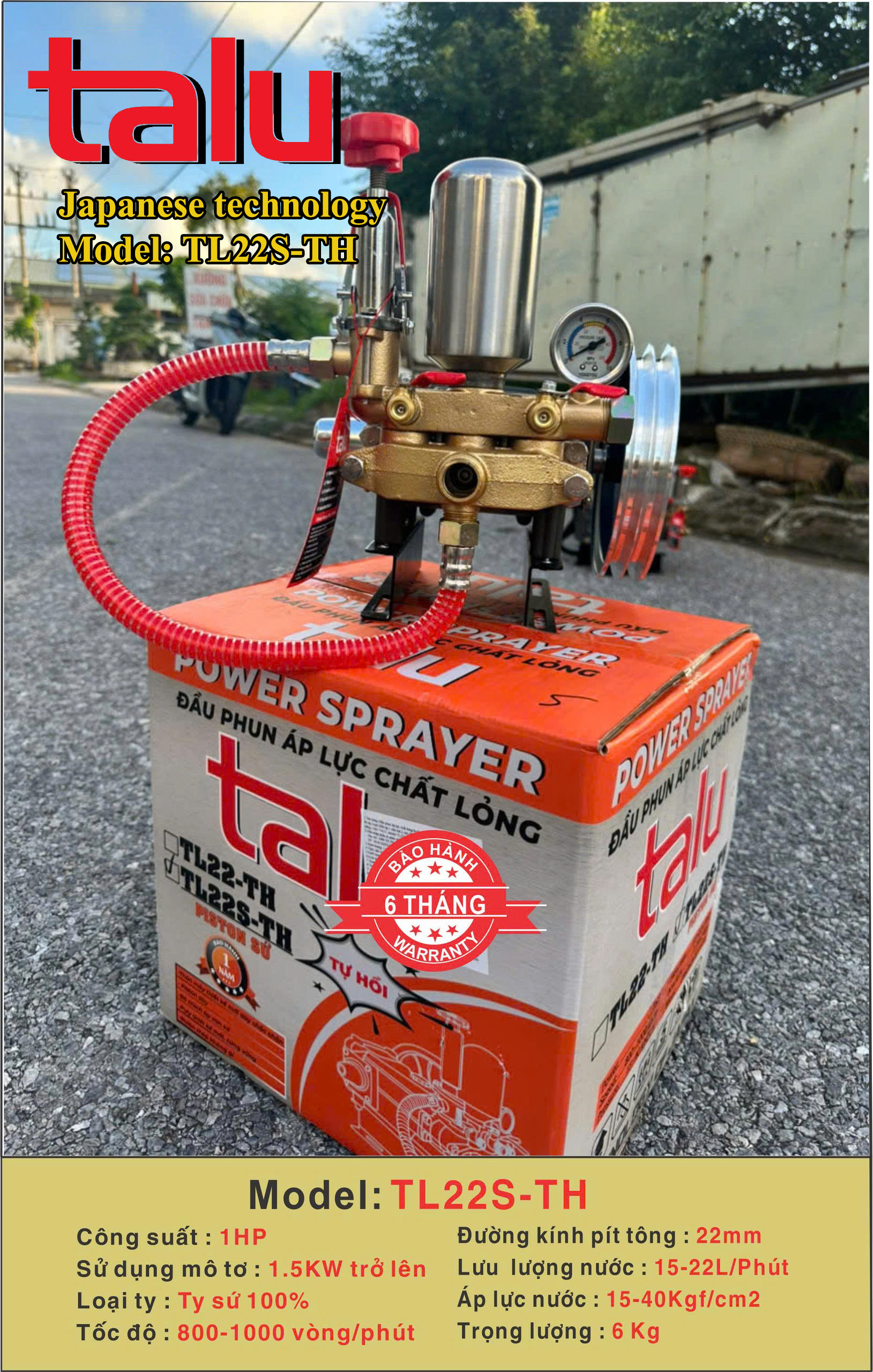 Đầu xịt cao áp TL22S-TH 1HP xilanh 22mm ty sứ - Góc nhìn 6