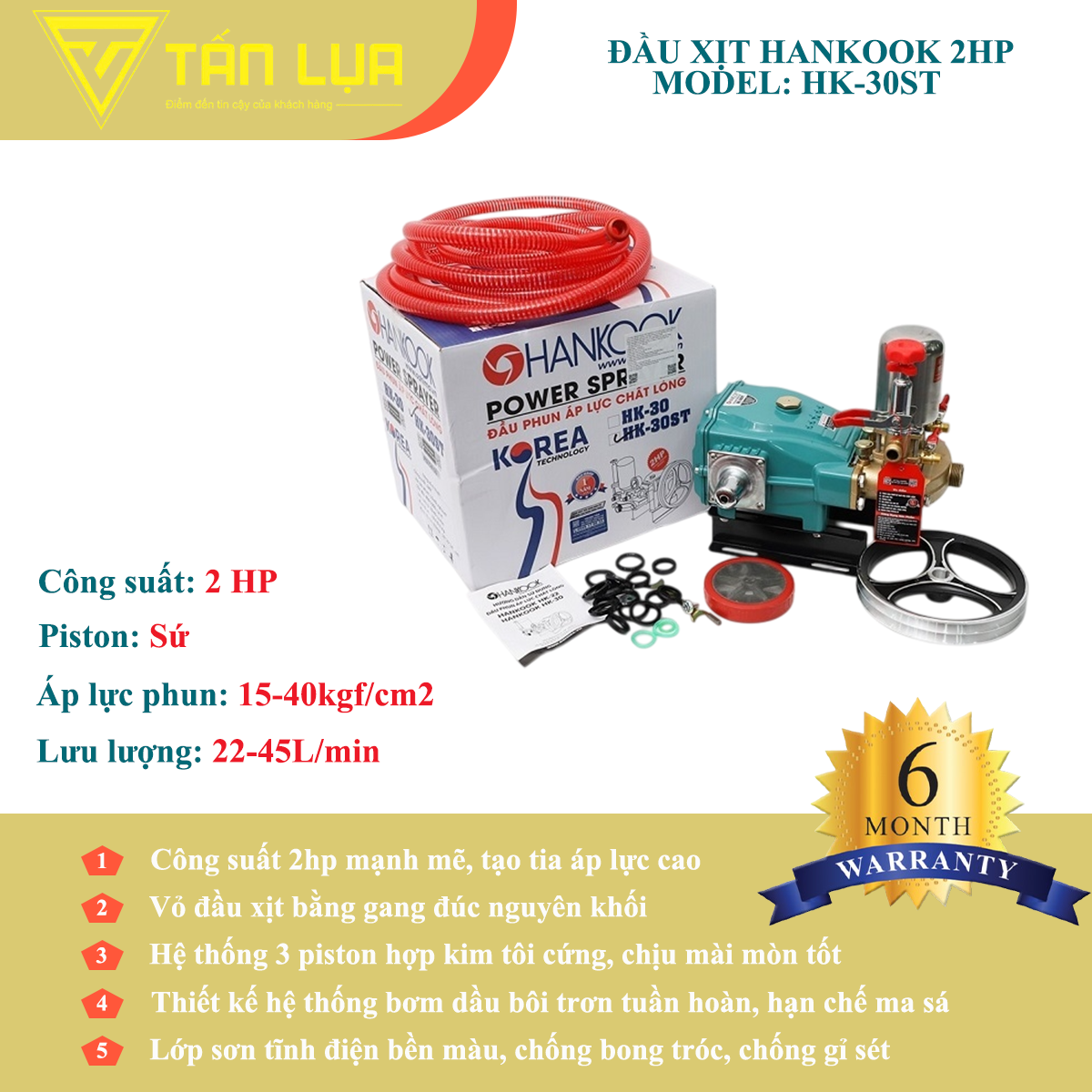 Đầu xịt cao áp Hankook 2HP xilanh 30mm ty sứ chính hãng tại TẤN LỤA