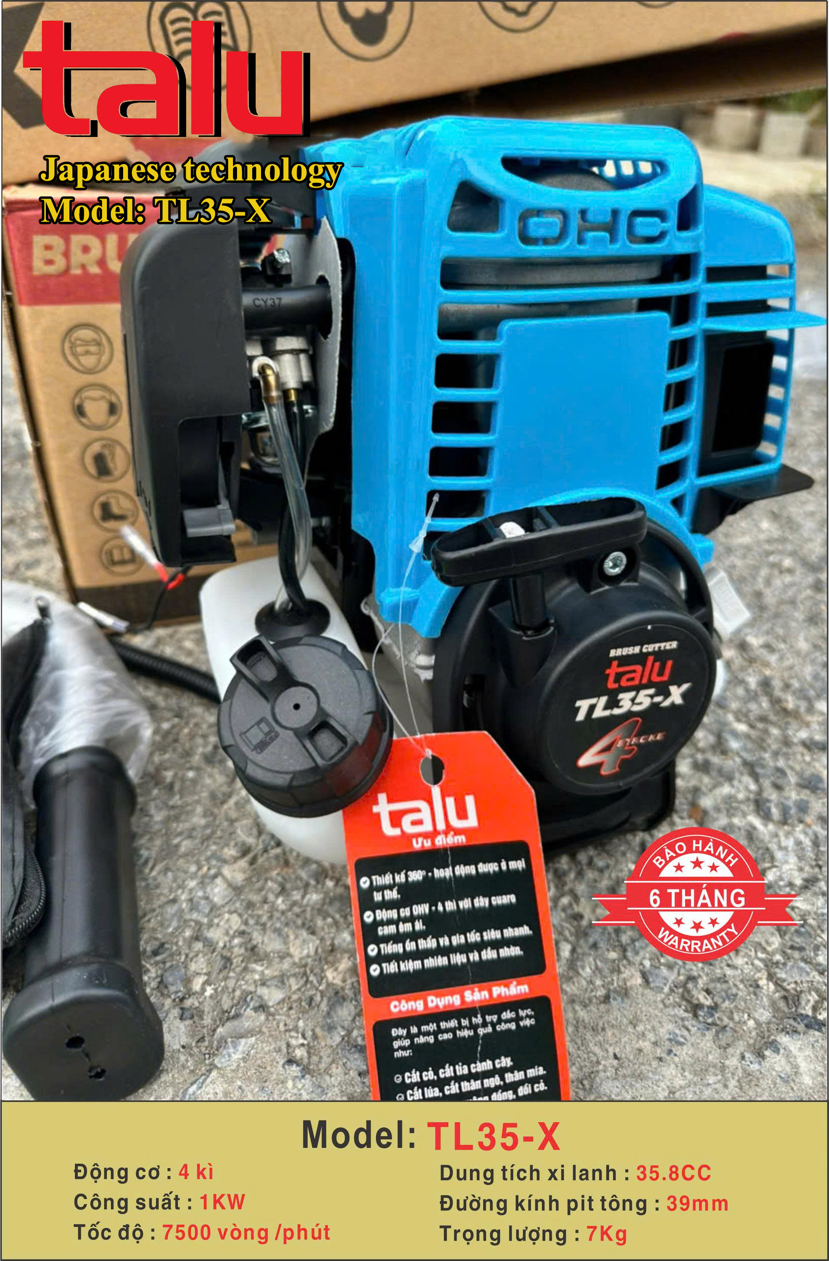 Máy cắt cỏ TL35X 4 thì xăng riêng nhớt riêng - Góc nhìn 4