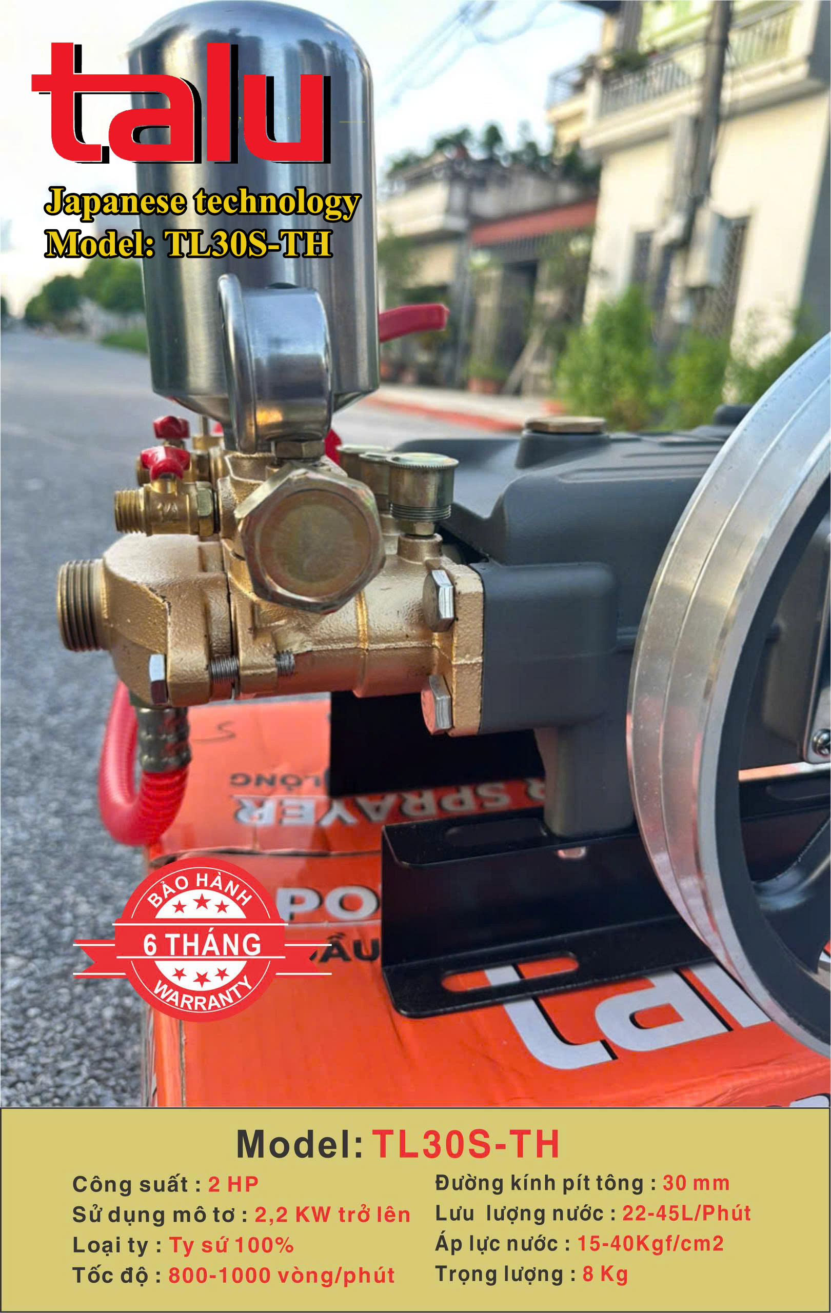 Đầu xịt cao áp TALU TL30S-TH xilanh 30mm 2HP ty sứ - Góc nhìn 6