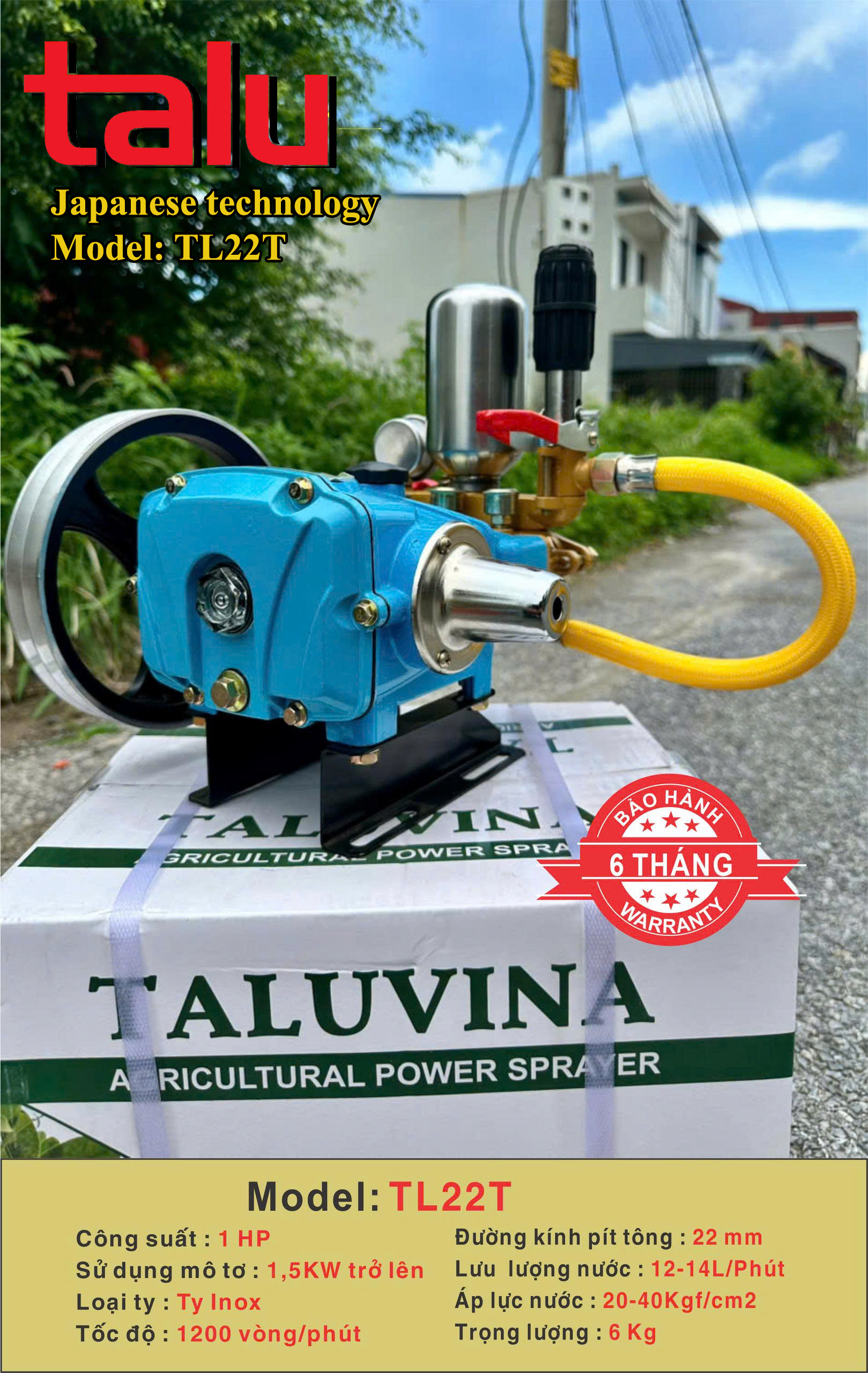 Đầu xịt cao áp TALUVINA TL22T 1HP xilanh 22mm ty inox - Góc nhìn 4