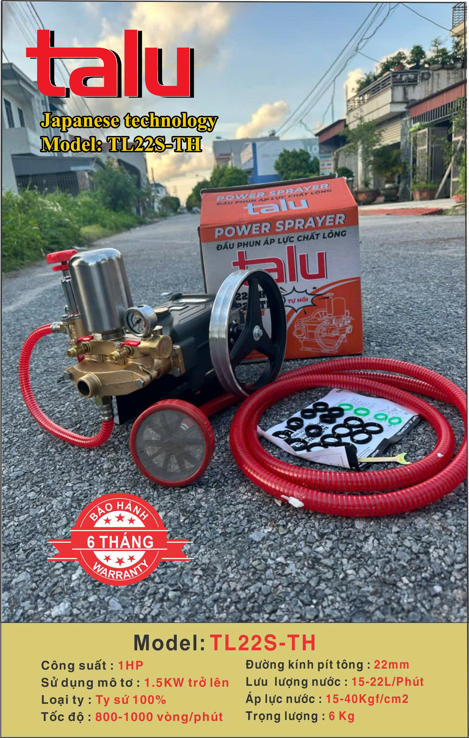 Đầu xịt cao áp TL22S-TH 1HP xilanh 22mm ty sứ - Góc nhìn 2