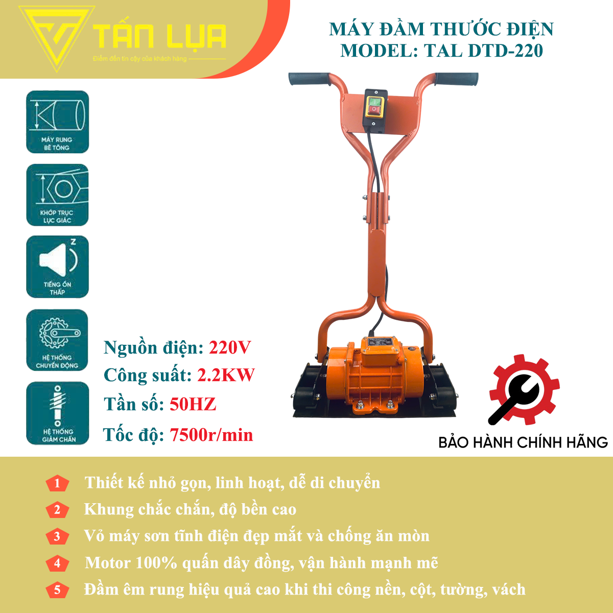 Máy đầm thước điện 220V TAL DTD-220 không thước chính hãng tại TẤN LỤA