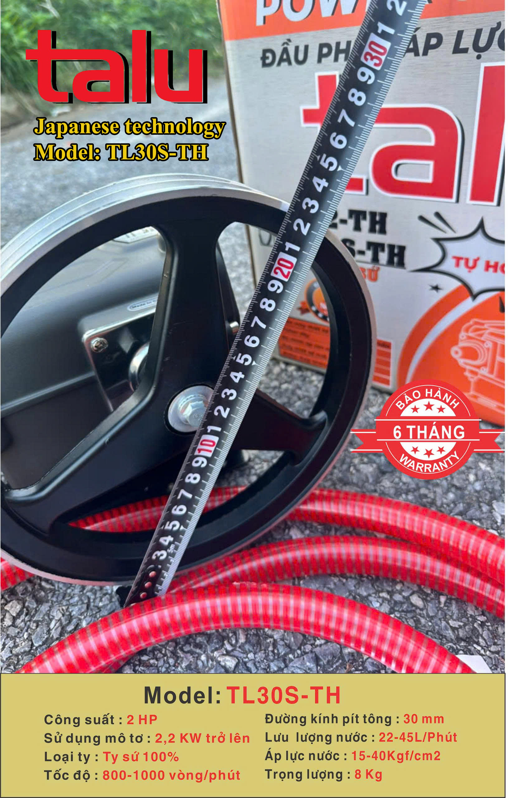 Đầu xịt cao áp TALU TL30S-TH xilanh 30mm 2HP ty sứ - Góc nhìn 2