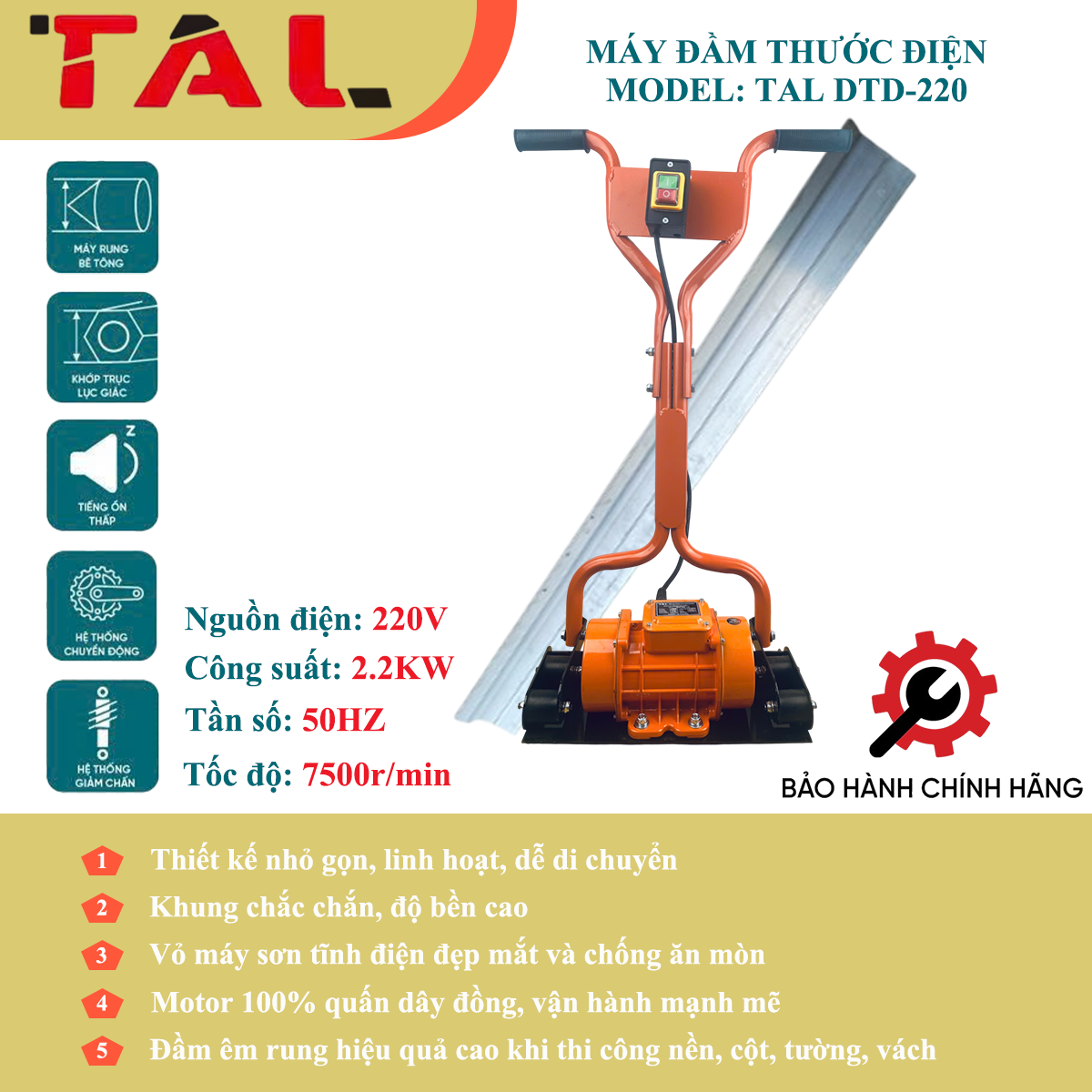 Máy đầm thước điện 220V TAL DTD-220 không thước - Góc nhìn 1