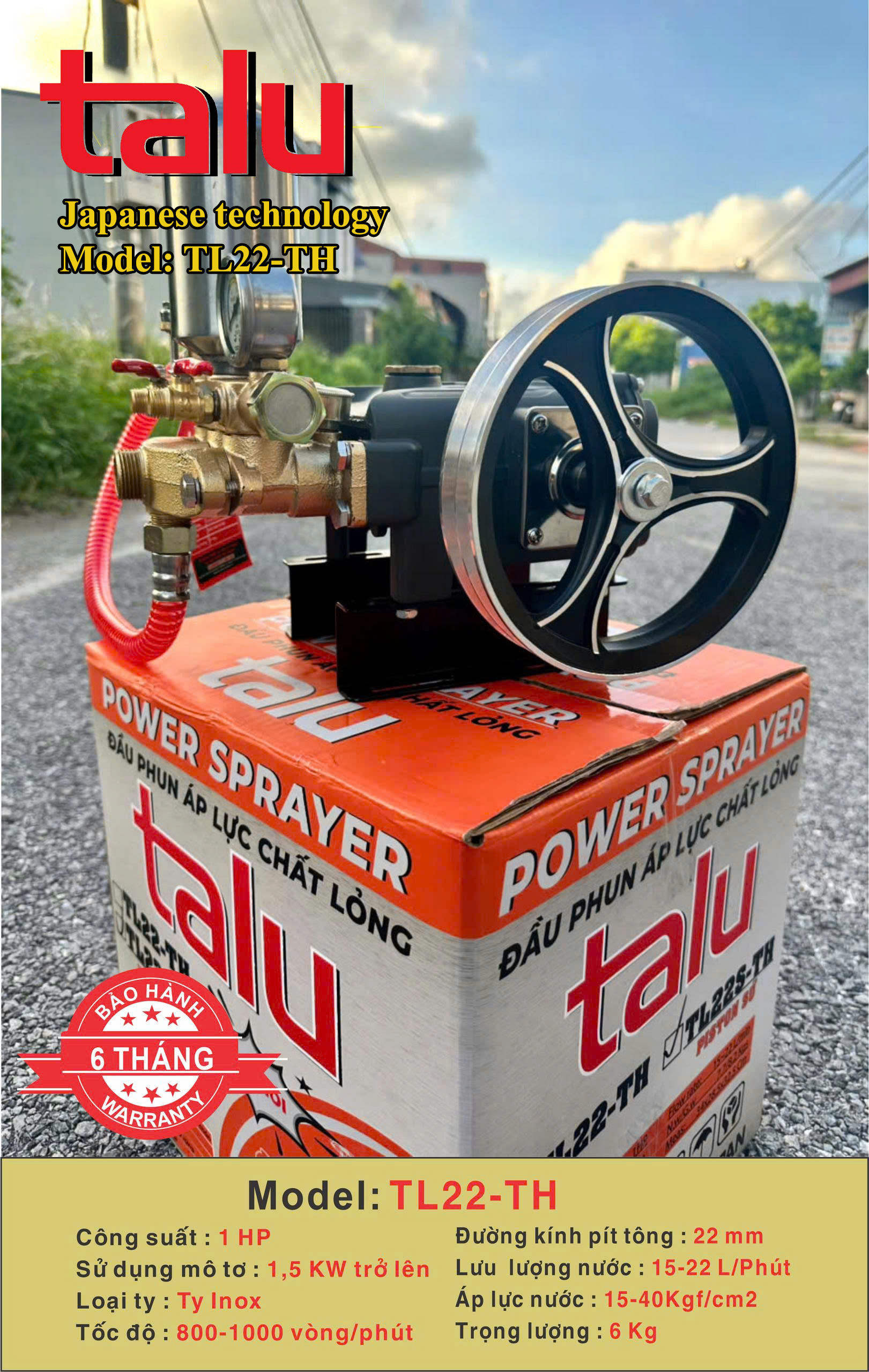 Đầu xịt cao áp TALU TL22-TH 1HP xilanh 22mm ty inox - Góc nhìn 5