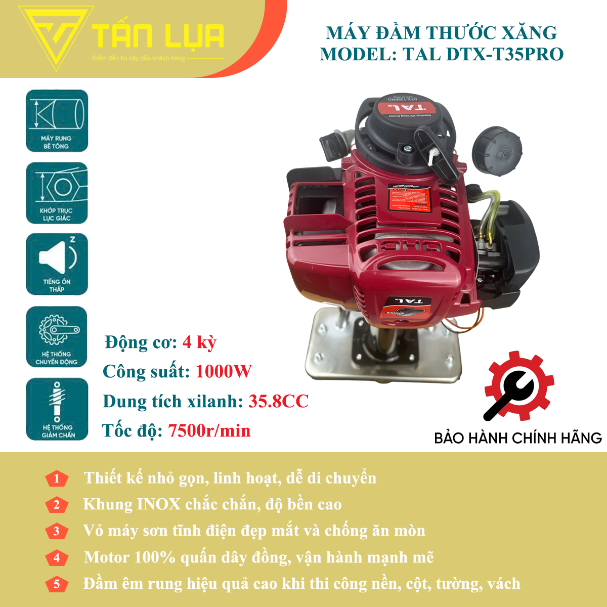 Máy đầm thước xăng 4 thì TAL  DTX-T35PRO không thước - Góc nhìn 2