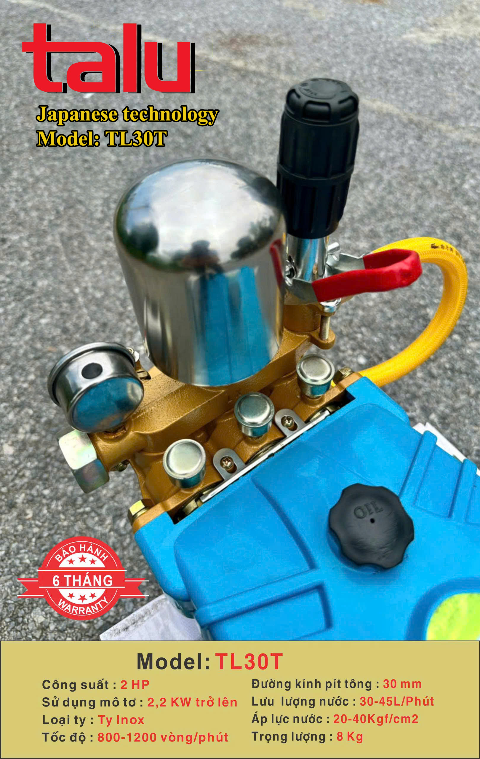 Đầu xịt cao áp TALUVINA TL30T 2HP xilanh 30mm ty inox - Góc nhìn 4