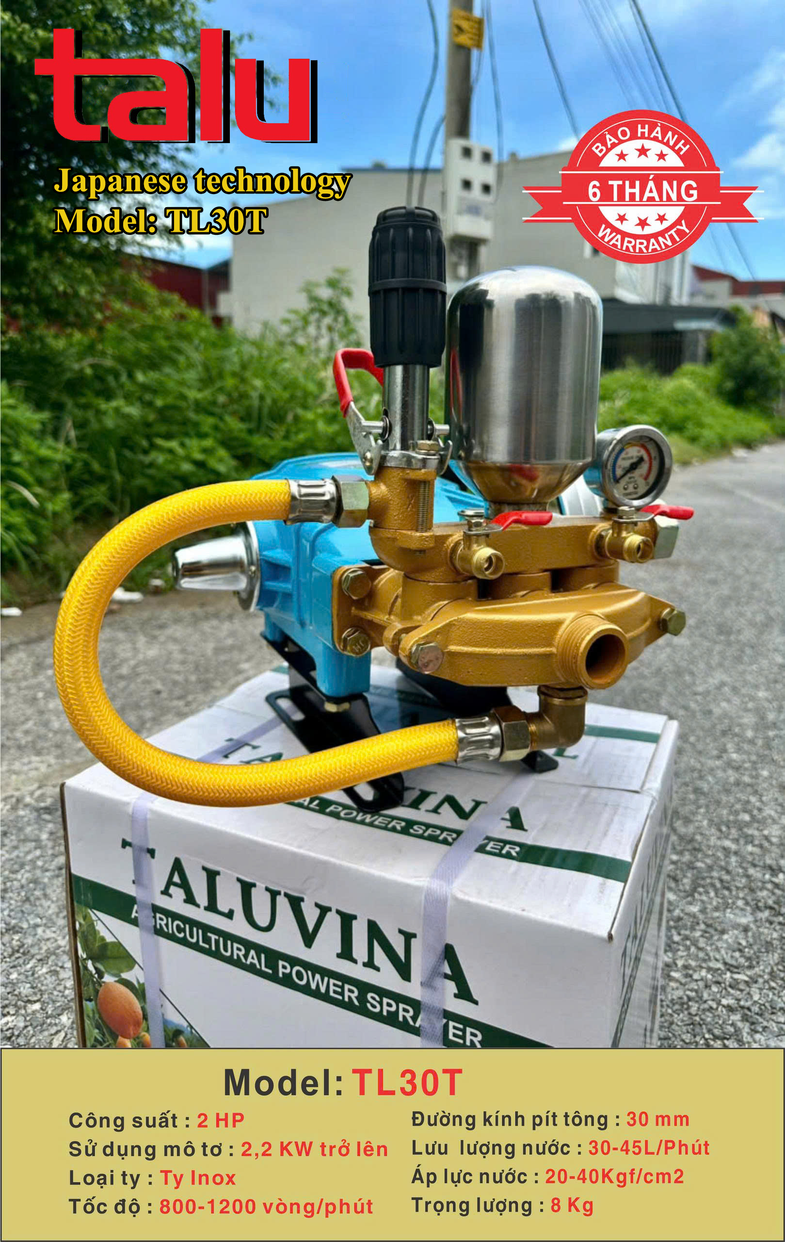 Đầu xịt cao áp TALUVINA TL30T 2HP xilanh 30mm ty inox - Góc nhìn 5