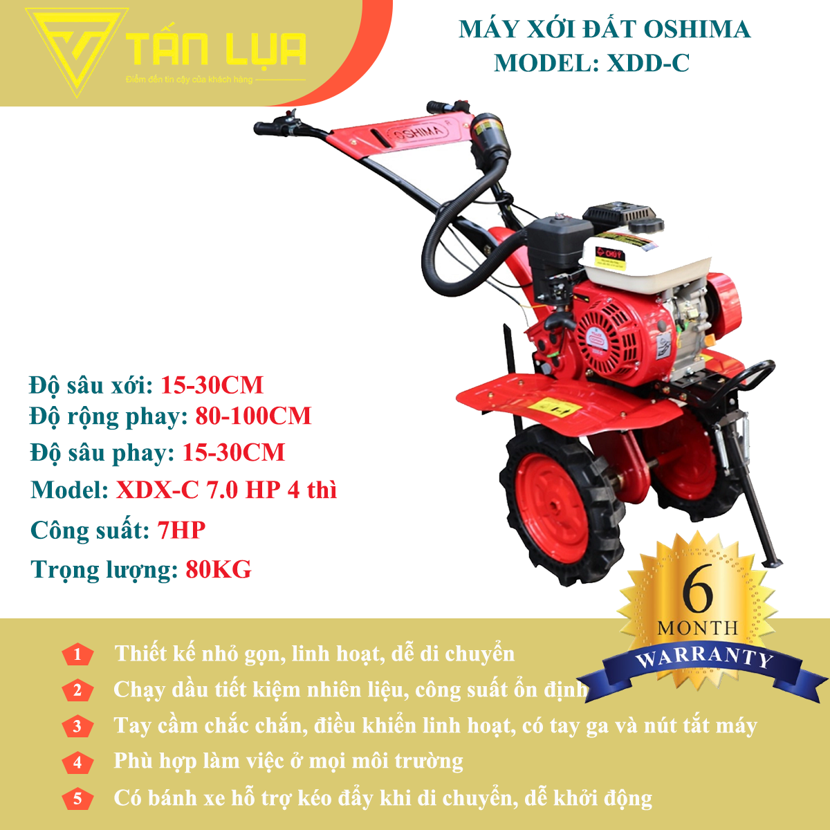 Máy Xới Đất Oshima XDX-C 7.0HP Đỏ 4 Thì Chính Hãng – Giải Pháp Làm Đất Hiệu Quả chính hãng tại TẤN LỤA