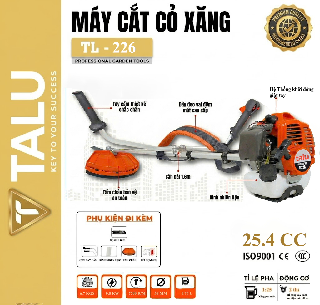Máy cắt cỏ 2 thì Talu TL226 xăng pha nhớt 1:25 chính hãng tại TẤN LỤA