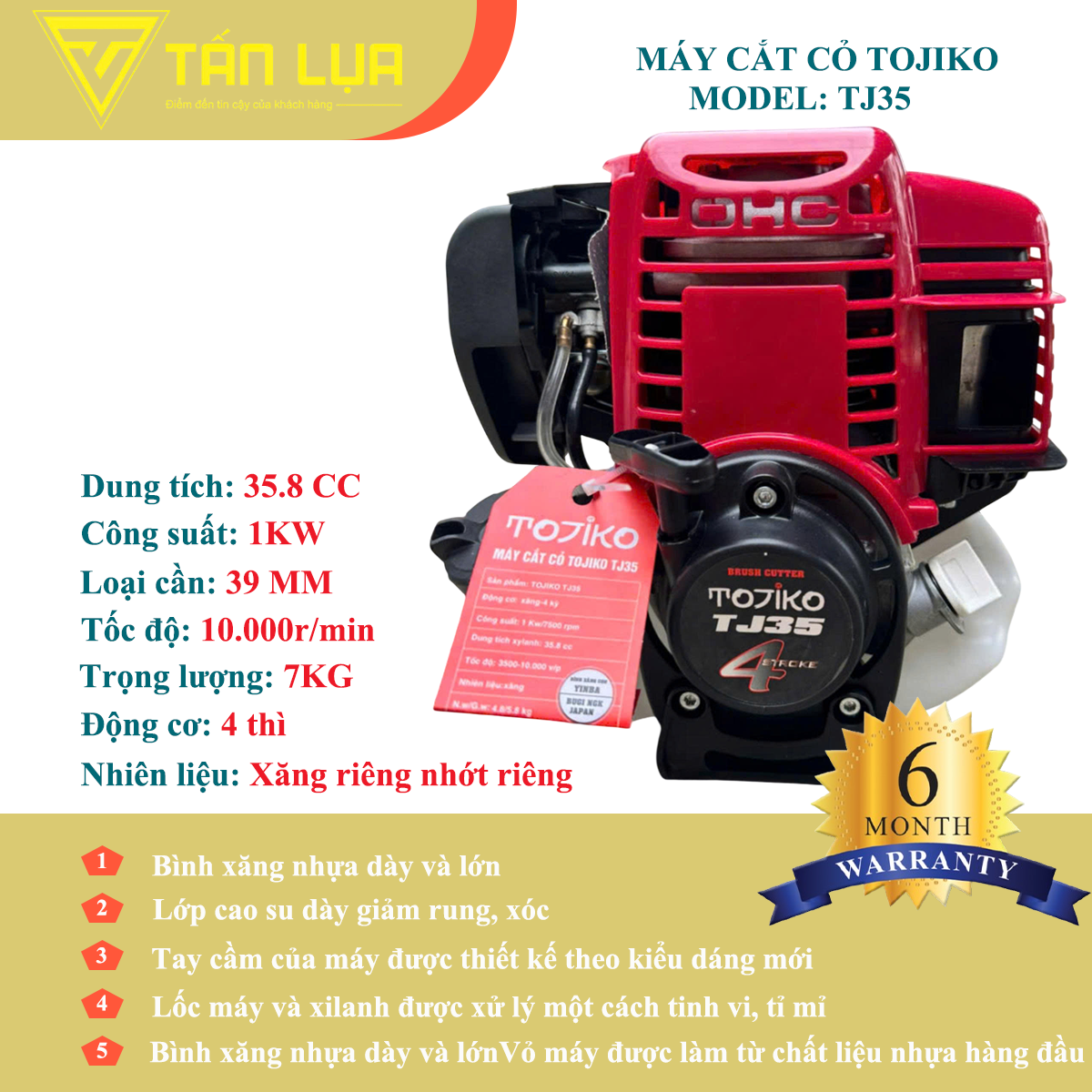 Máy cắt cỏ TOJIKO TJ35 4 thì xăng riêng nhớt riêng chính hãng tại TẤN LỤA