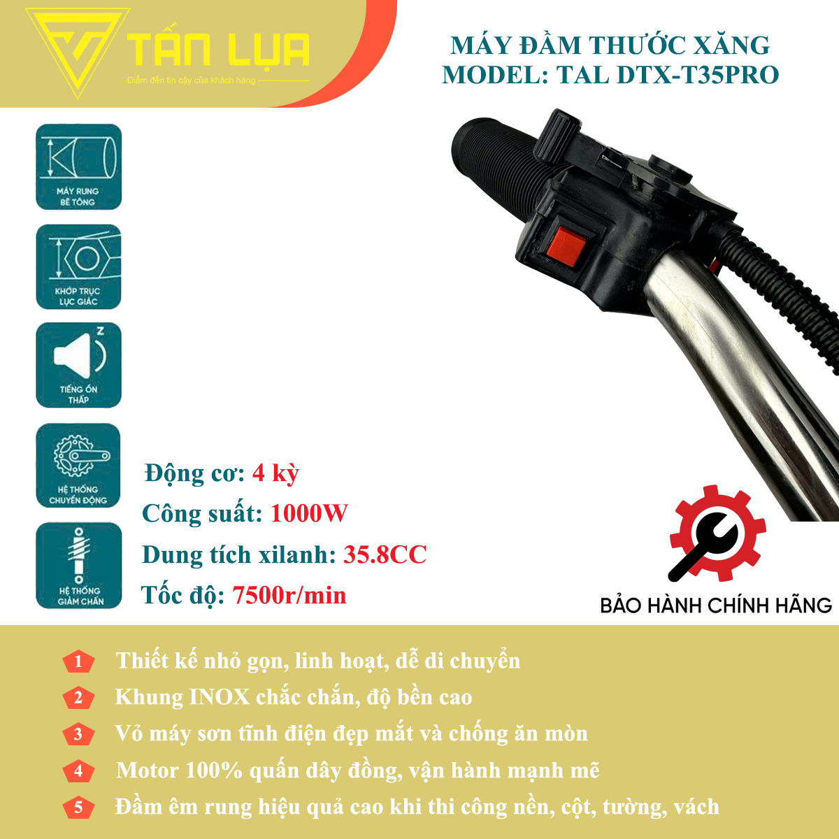 Máy đầm thước xăng 4 thì TAL  DTX-T35PRO không thước - Góc nhìn 4