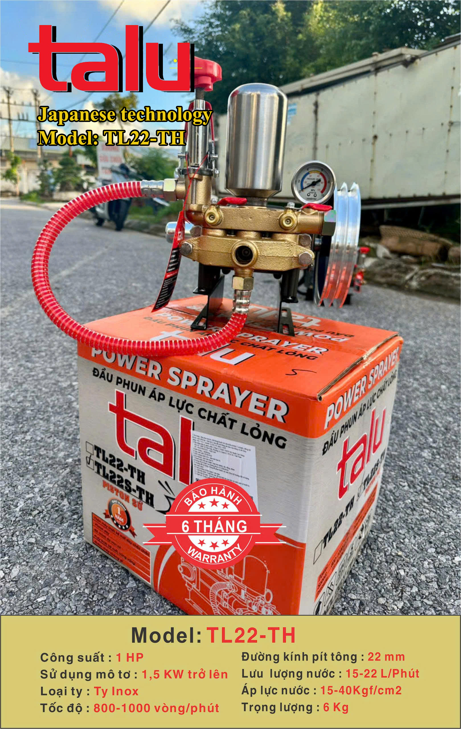 Đầu xịt cao áp TALU TL22-TH 1HP xilanh 22mm ty inox - Góc nhìn 6