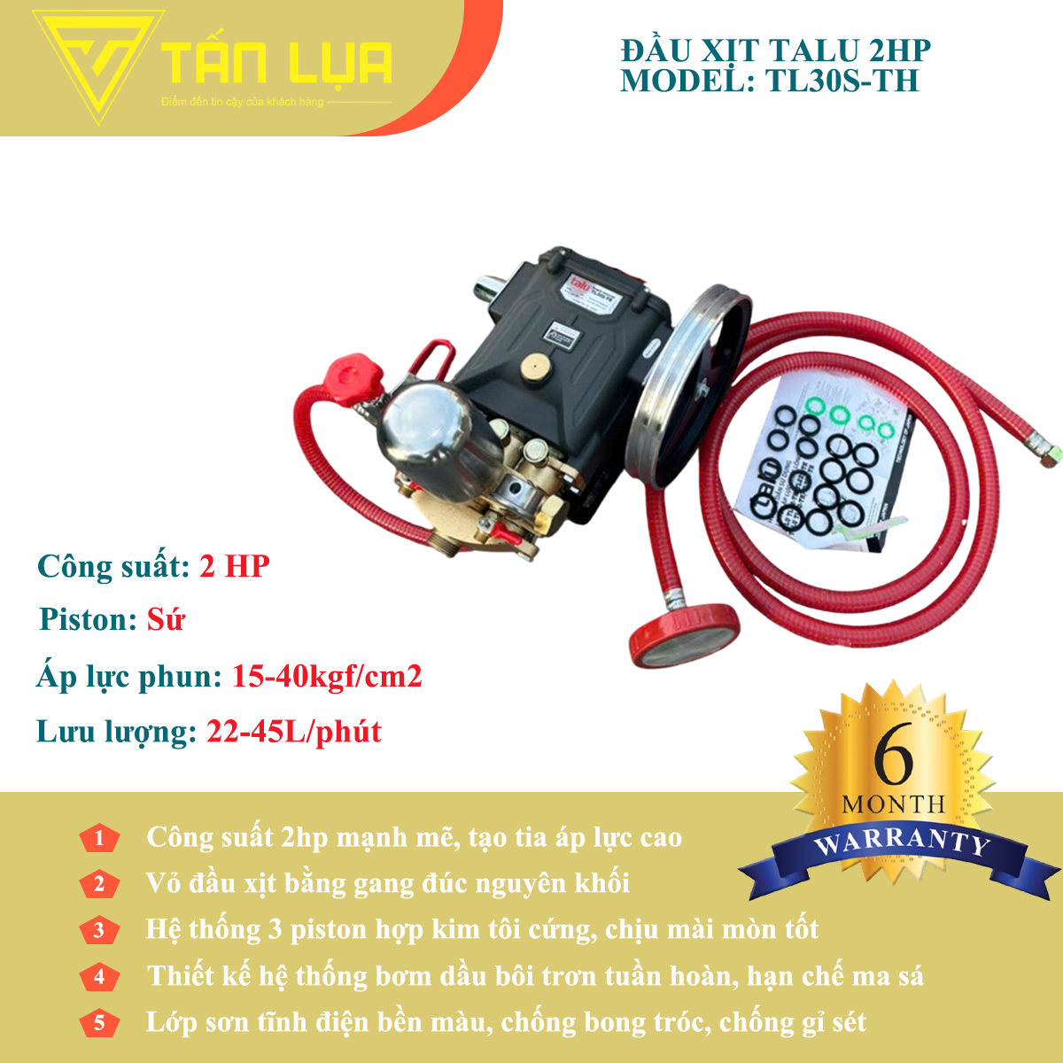 Đầu xịt cao áp TALU TL30S-TH xilanh 30mm 2HP ty sứ chính hãng tại TẤN LỤA
