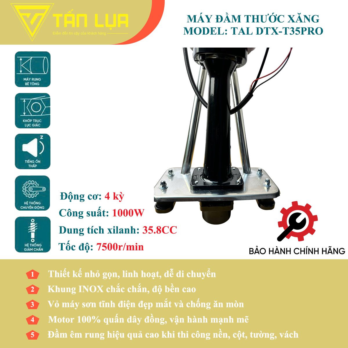Máy đầm thước xăng 4 thì TAL  DTX-T35PRO không thước - Góc nhìn 3