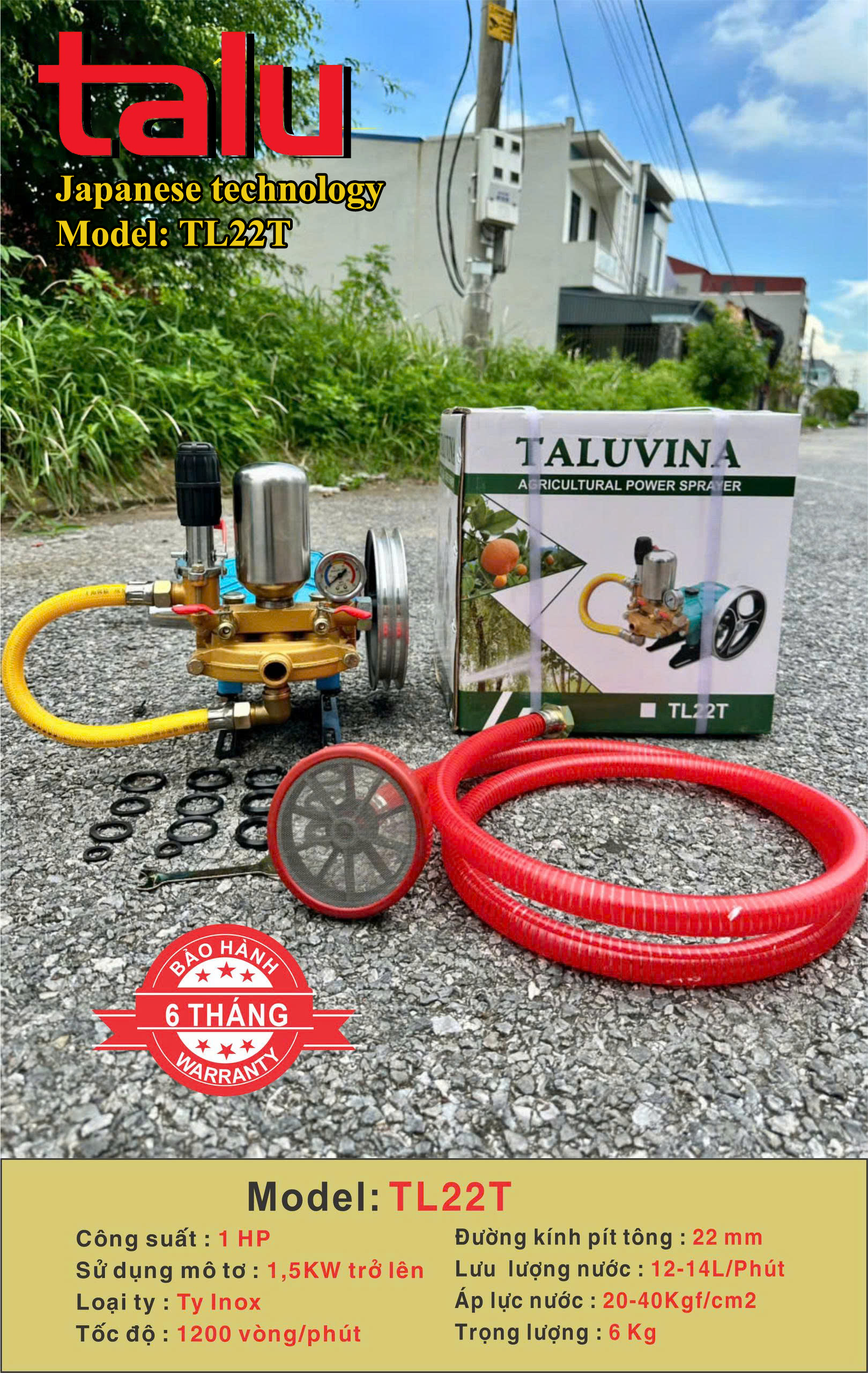 Đầu xịt cao áp TALUVINA TL22T 1HP xilanh 22mm ty inox - Góc nhìn 2