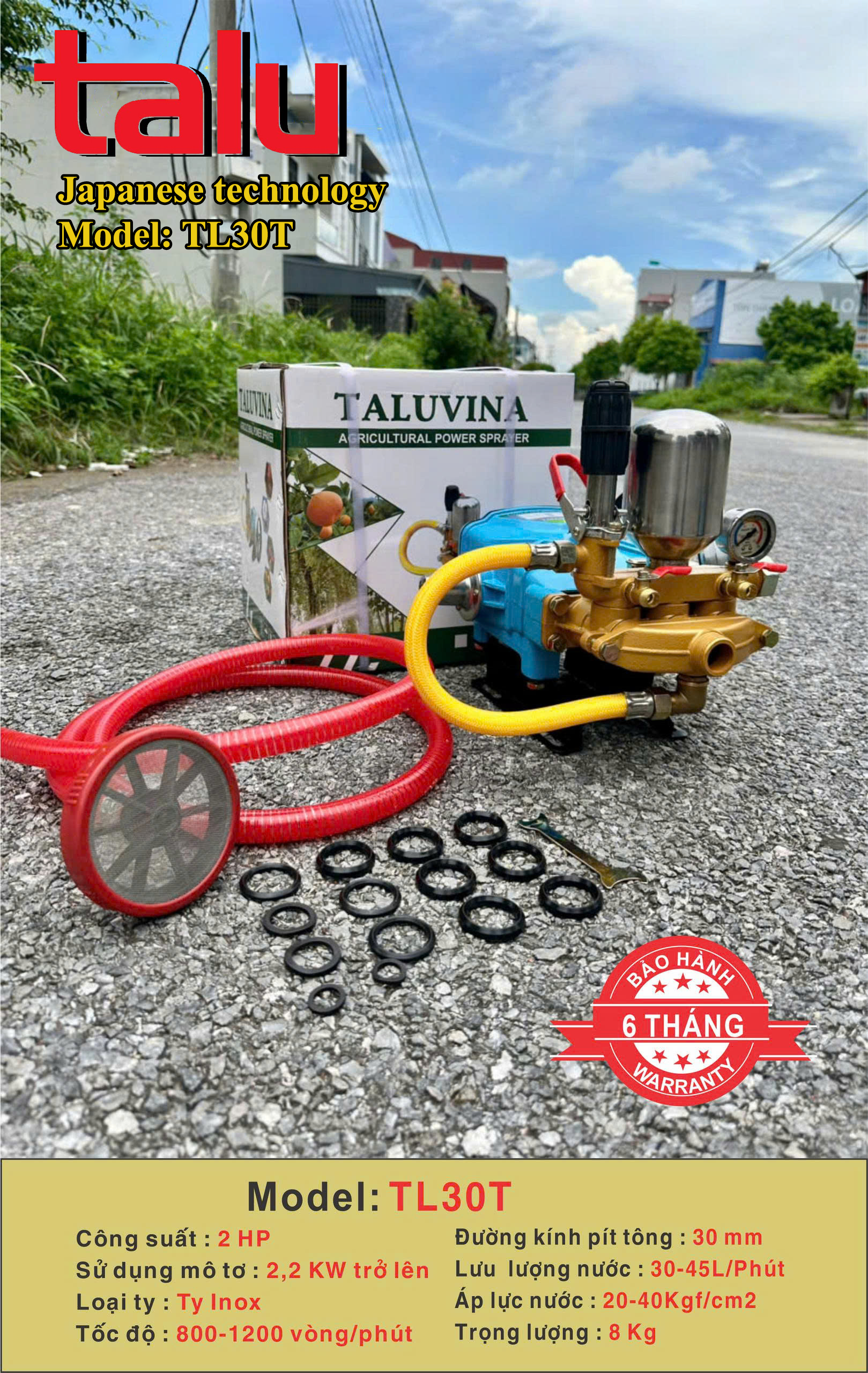 Đầu xịt cao áp TALUVINA TL30T 2HP xilanh 30mm ty inox - Góc nhìn 2