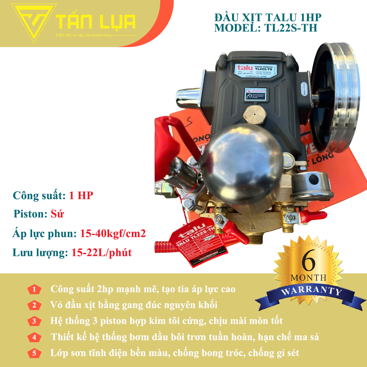 Đầu xịt cao áp TL22S-TH 1HP xilanh 22mm ty sứ chính hãng tại TẤN LỤA