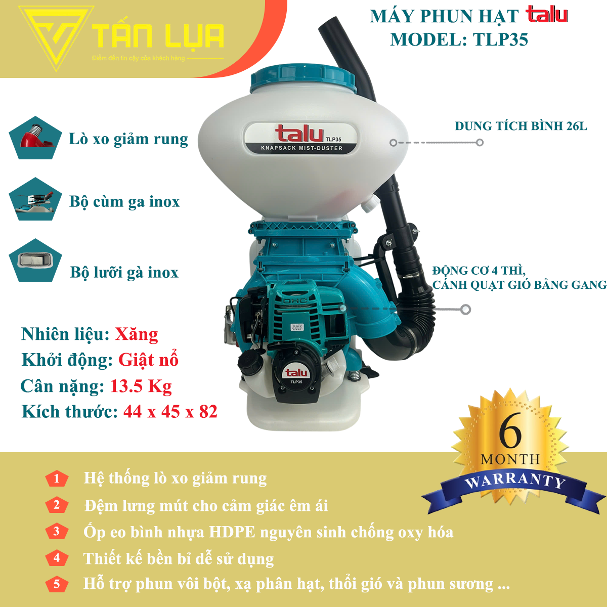 Máy phun xạ hạt Talu TLP35 chính hãng dung tích 26L 4 thì chính hãng tại TẤN LỤA